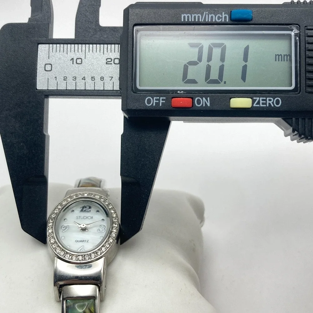 Studio Time Women's Watch 20mm Abalone Silver Tone MOP Crystals Cuff New Battery